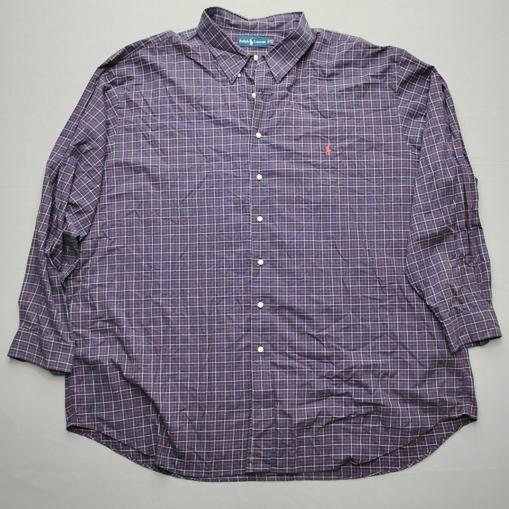 Ralph Lauren Mens 4LT Tall Navy Red Plaid Cotton Button Down Shirt Long Sleeve